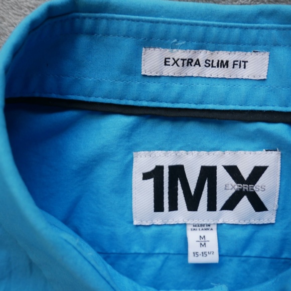 1MX Express Shirt Mens Medium Blue Button Up Long Sleeve Extra Slim Fit - Picture 5 of 12